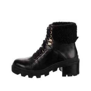 Alice + Olivia Hattie Black Lace Up Ankle Booties with Goat Fur